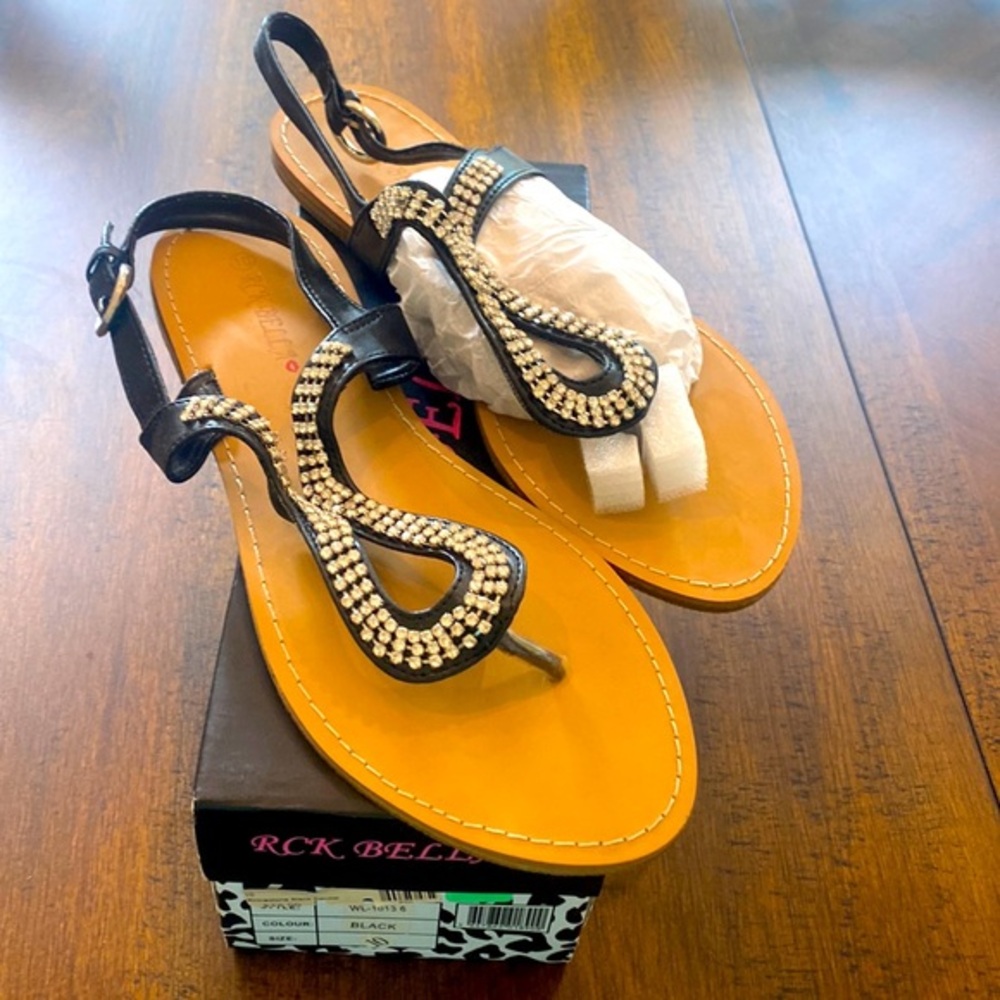RCK Bella black sandals rhinestones size 10 women New with box.